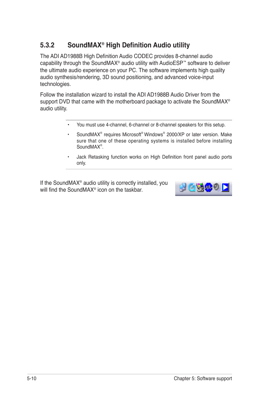 2 soundmax® high definition audio utility, 2 soundmax, High definition audio utility | Asus E2938 User Manual | Page 120 / 154