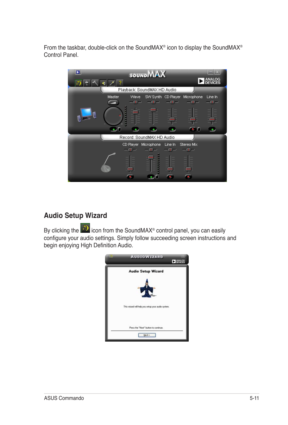 Audio setup wizard | Asus E2938 User Manual | Page 121 / 154