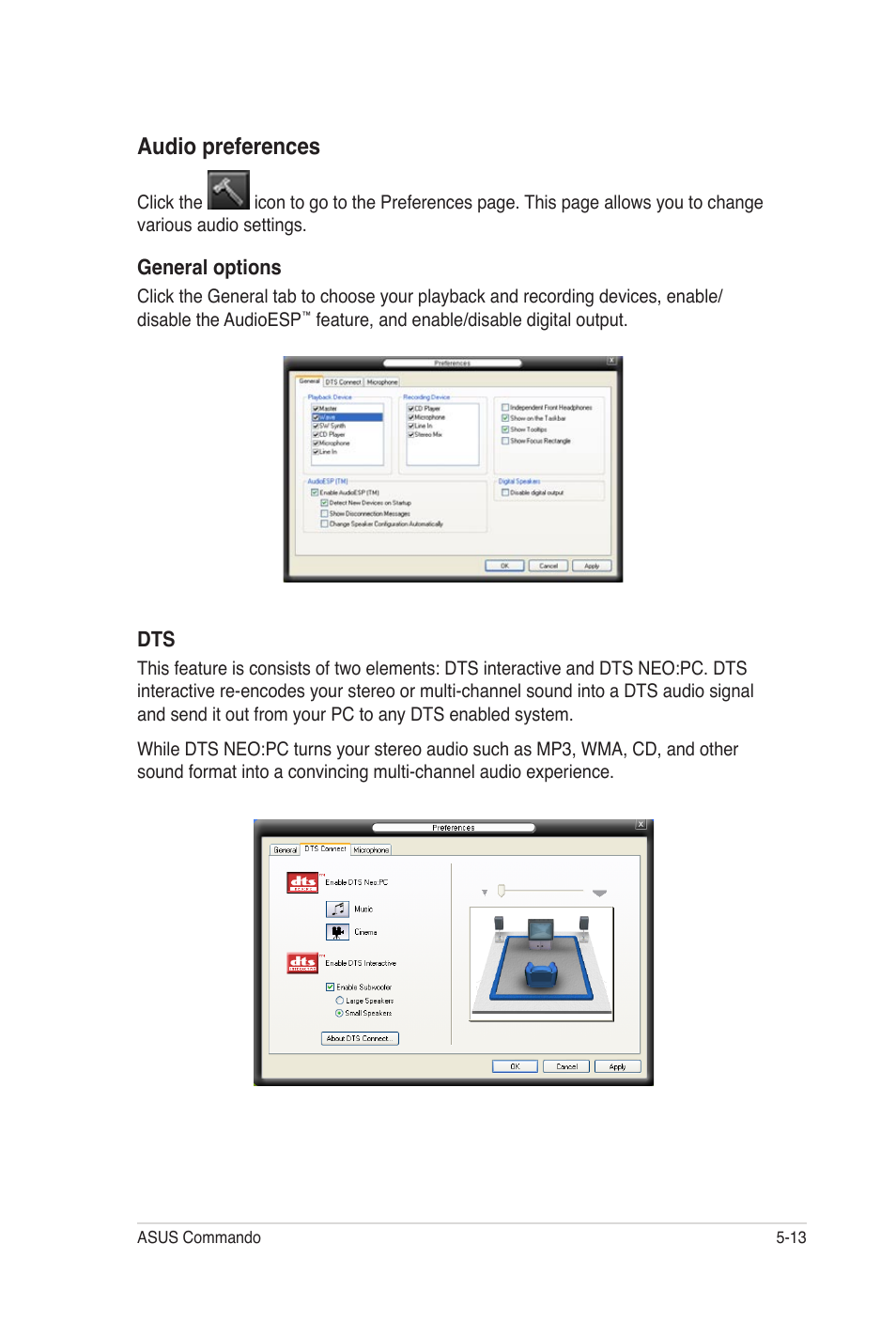 Audio preferences | Asus E2938 User Manual | Page 123 / 154