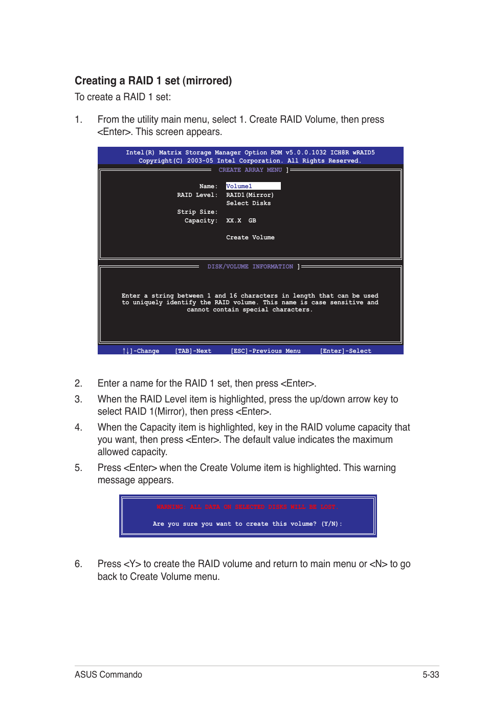 Creating a raid 1 set (mirrored) | Asus E2938 User Manual | Page 143 / 154