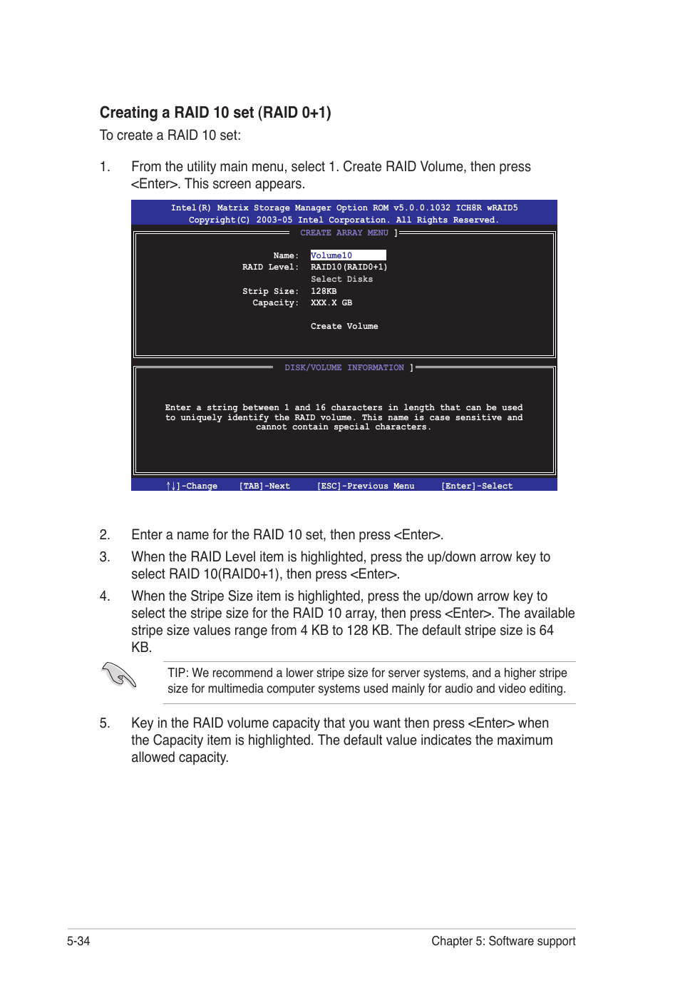 Creating a raid 10 set (raid 0+1) | Asus E2938 User Manual | Page 144 / 154