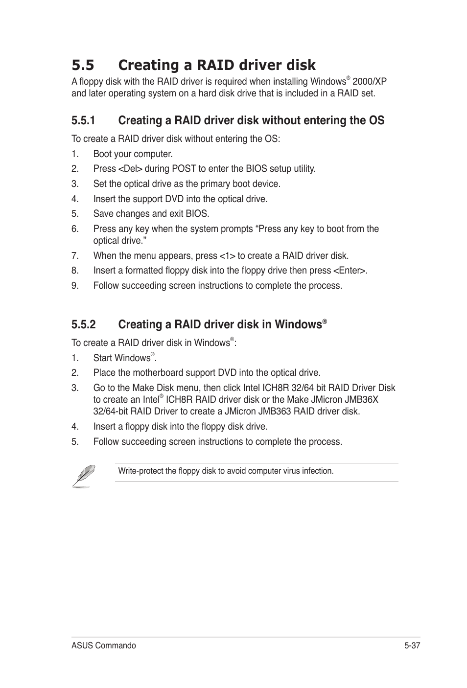 5 creating a raid driver disk, 2 creating a raid driver disk in windows | Asus E2938 User Manual | Page 147 / 154