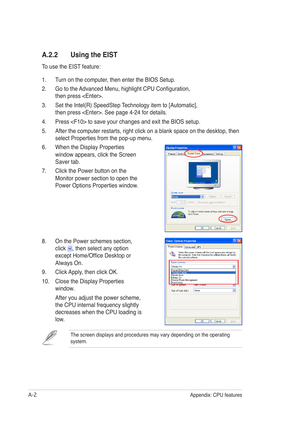 A.2.2 using the eist | Asus E2938 User Manual | Page 152 / 154
