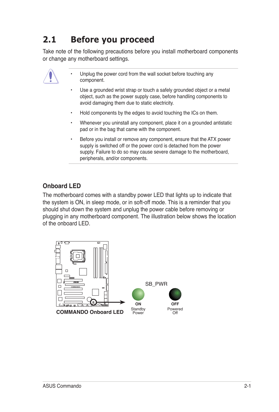 1 before you proceed, Onboard led | Asus E2938 User Manual | Page 25 / 154