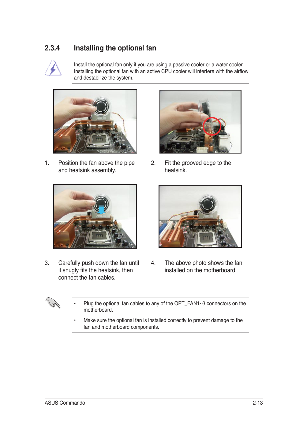 4 installing the optional fan | Asus E2938 User Manual | Page 37 / 154