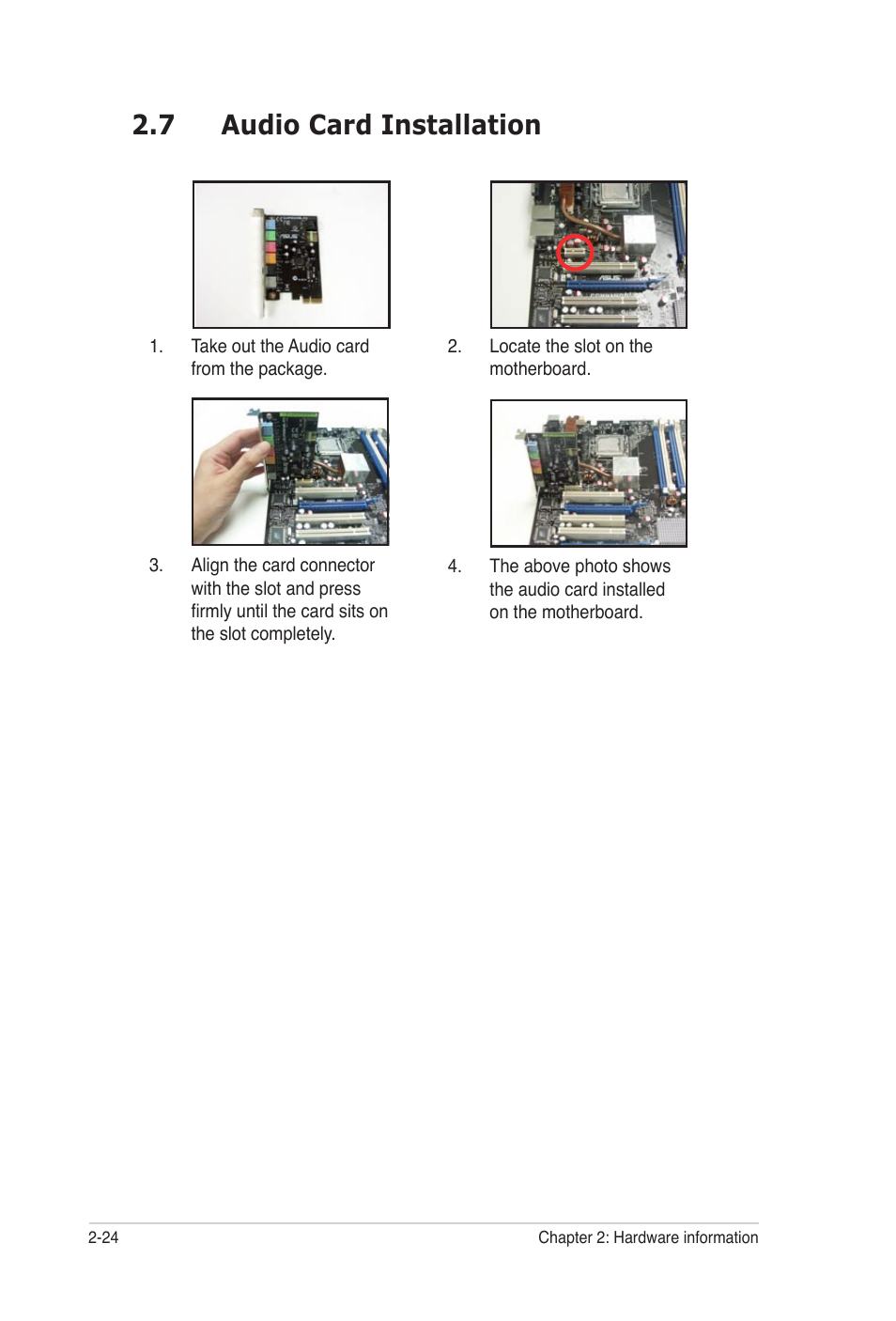 7 audio card installation | Asus E2938 User Manual | Page 48 / 154