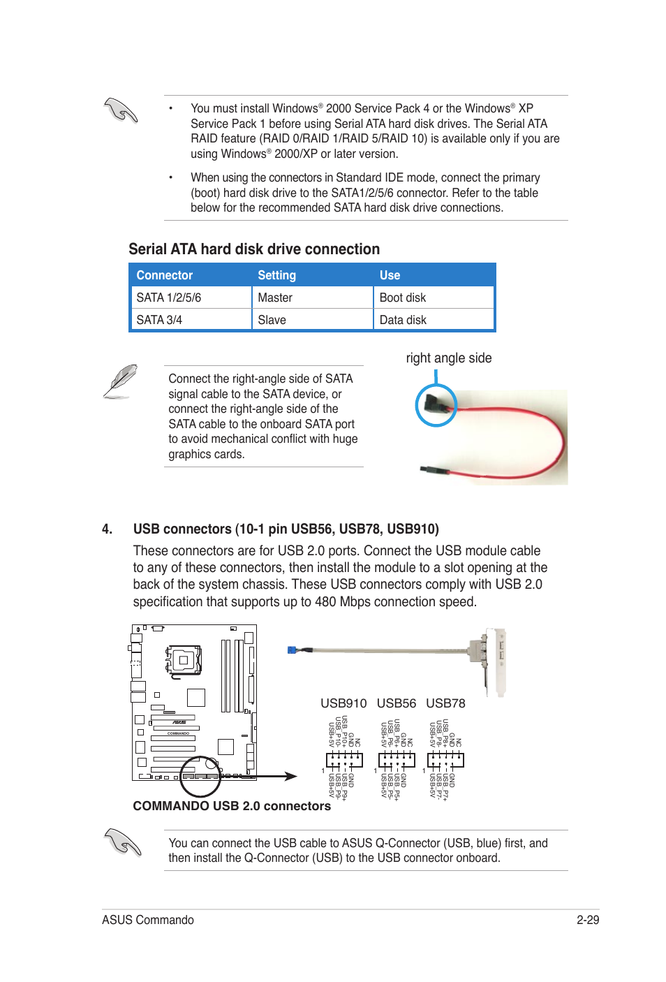 Serial ata hard disk drive connection, Right angle side | Asus E2938 User Manual | Page 53 / 154