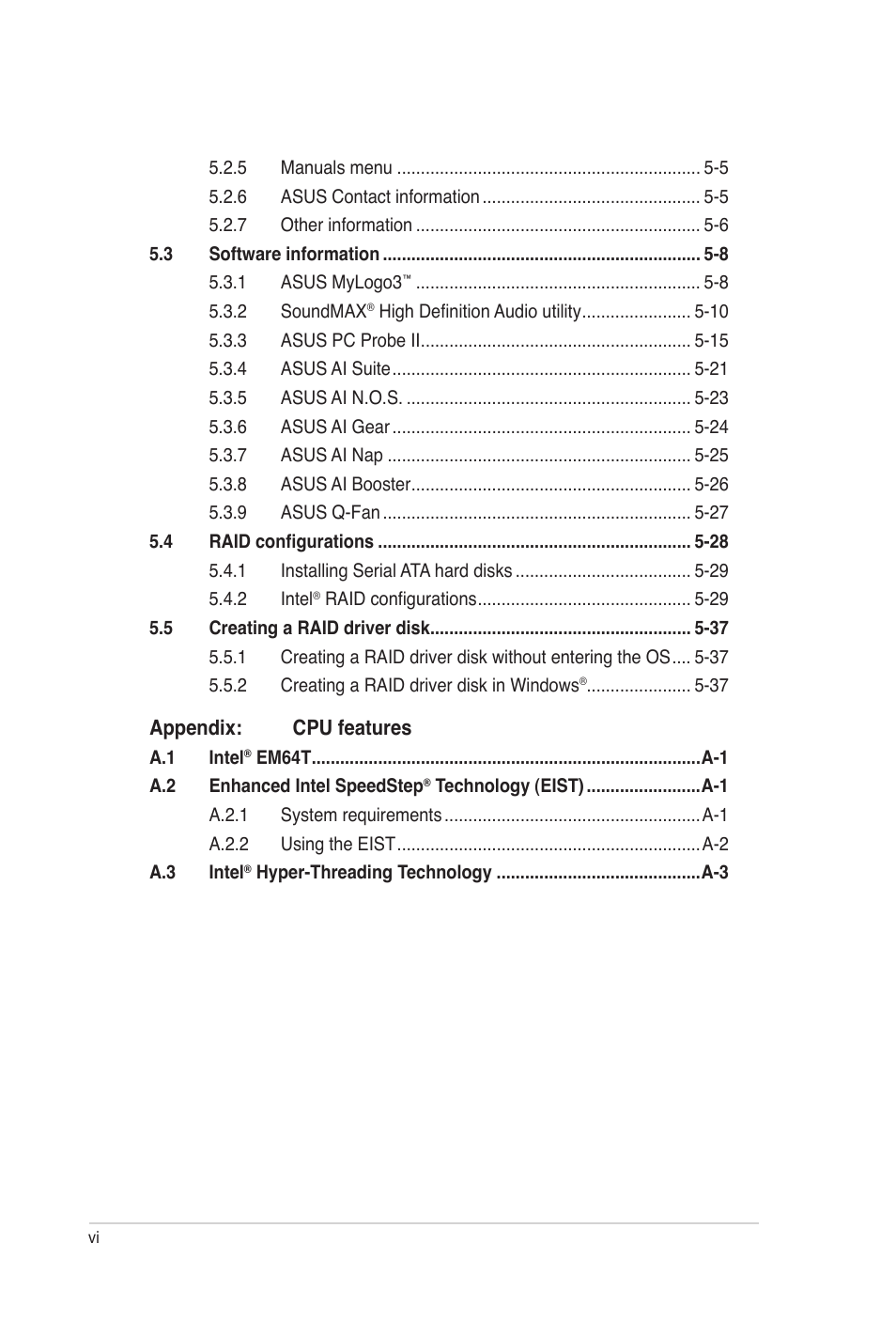 Asus E2938 User Manual | Page 6 / 154