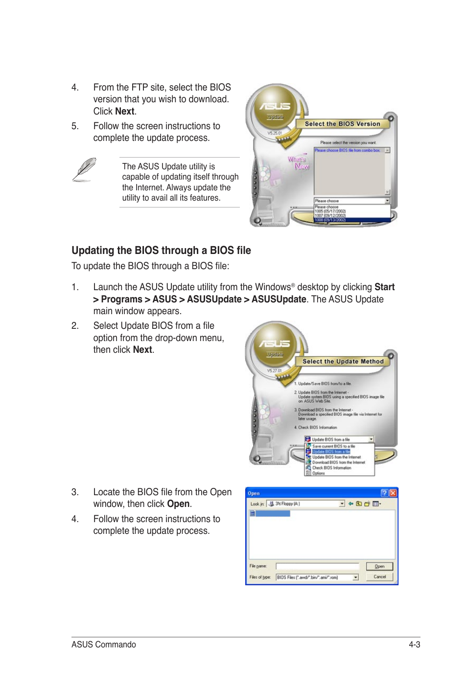 Updating the bios through a bios file | Asus E2938 User Manual | Page 71 / 154