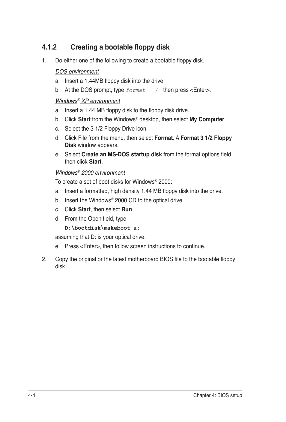 2 creating a bootable floppy disk | Asus E2938 User Manual | Page 72 / 154