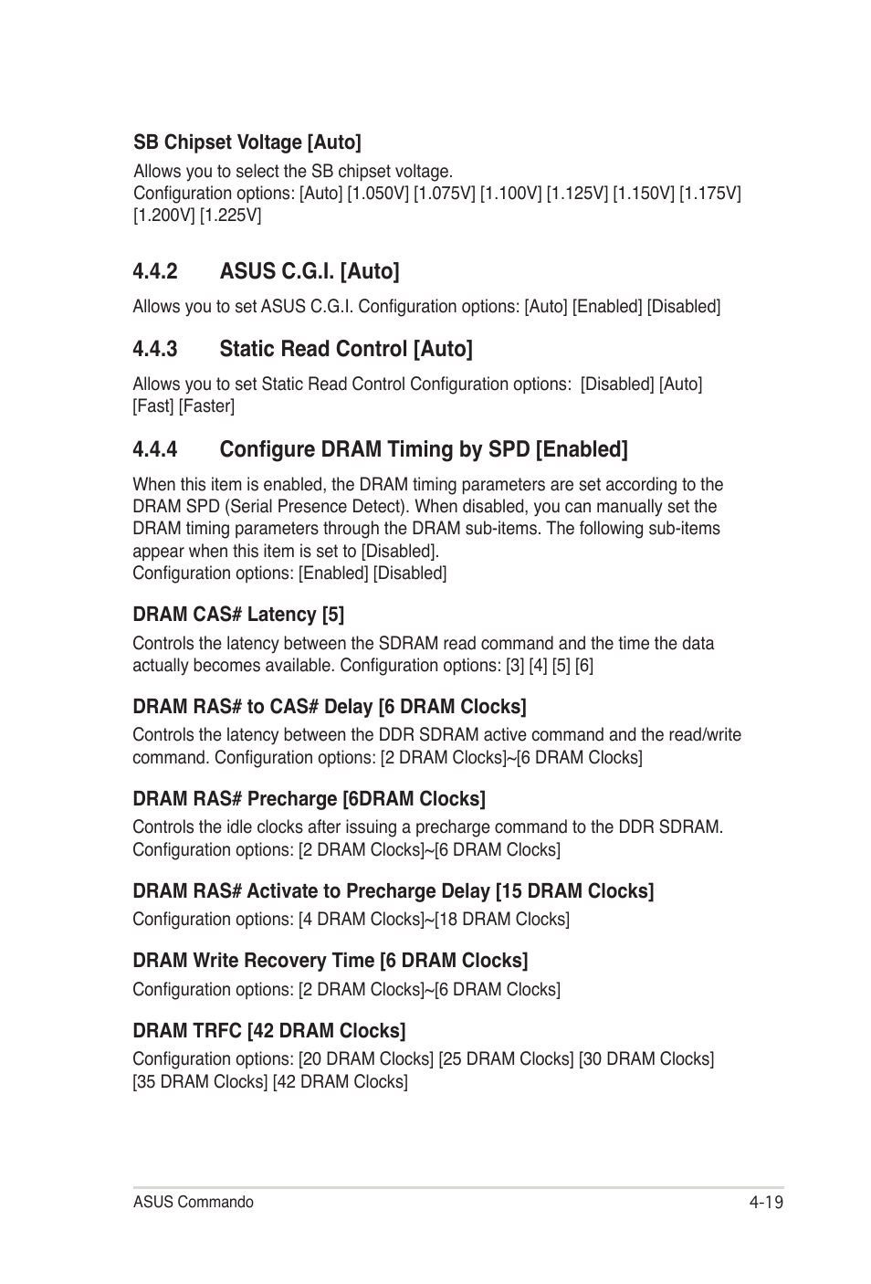 2 asus c.g.i. [auto, 3 static read control [auto, 4 configure dram timing by spd [enabled | Asus E2938 User Manual | Page 87 / 154