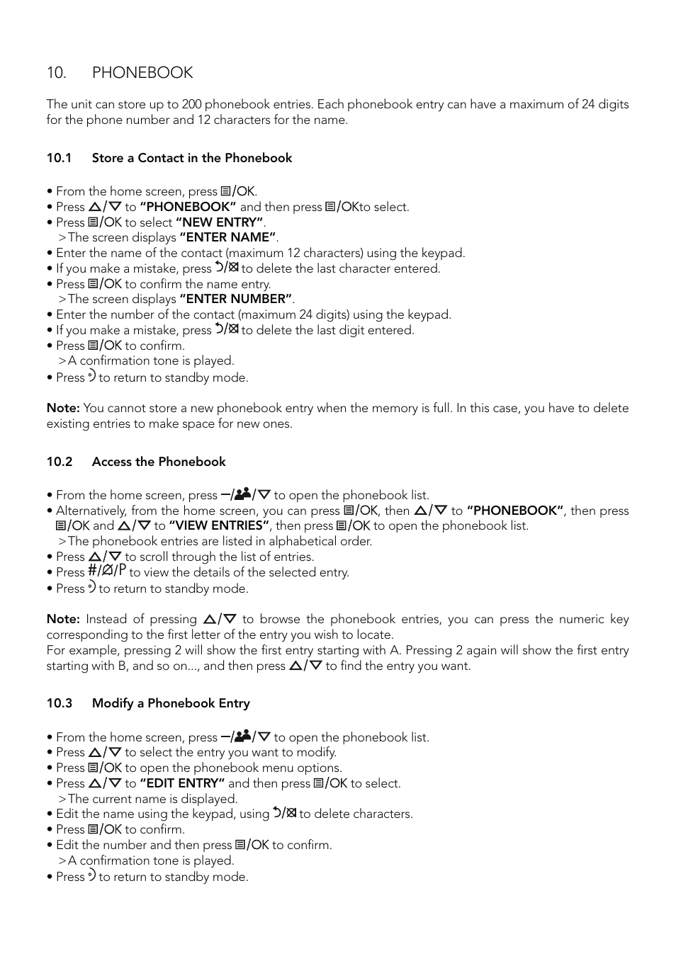 Phonebook | AEG Eclipse 10 User Manual | Page 14 / 34