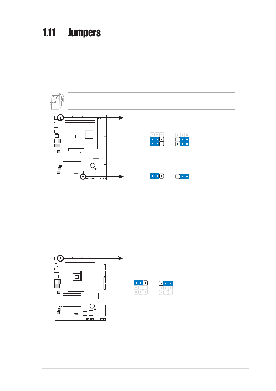 11 jumpers, Asus p4sdx motherboard user guide 1-15 | Asus P4SDX User Manual | Page 25 / 64