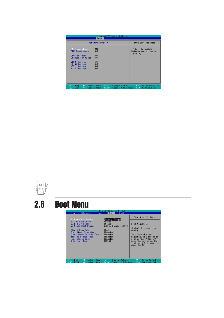 6 boot menu, 2 hardware monitor | Asus P4SDX User Manual | Page 55 / 64