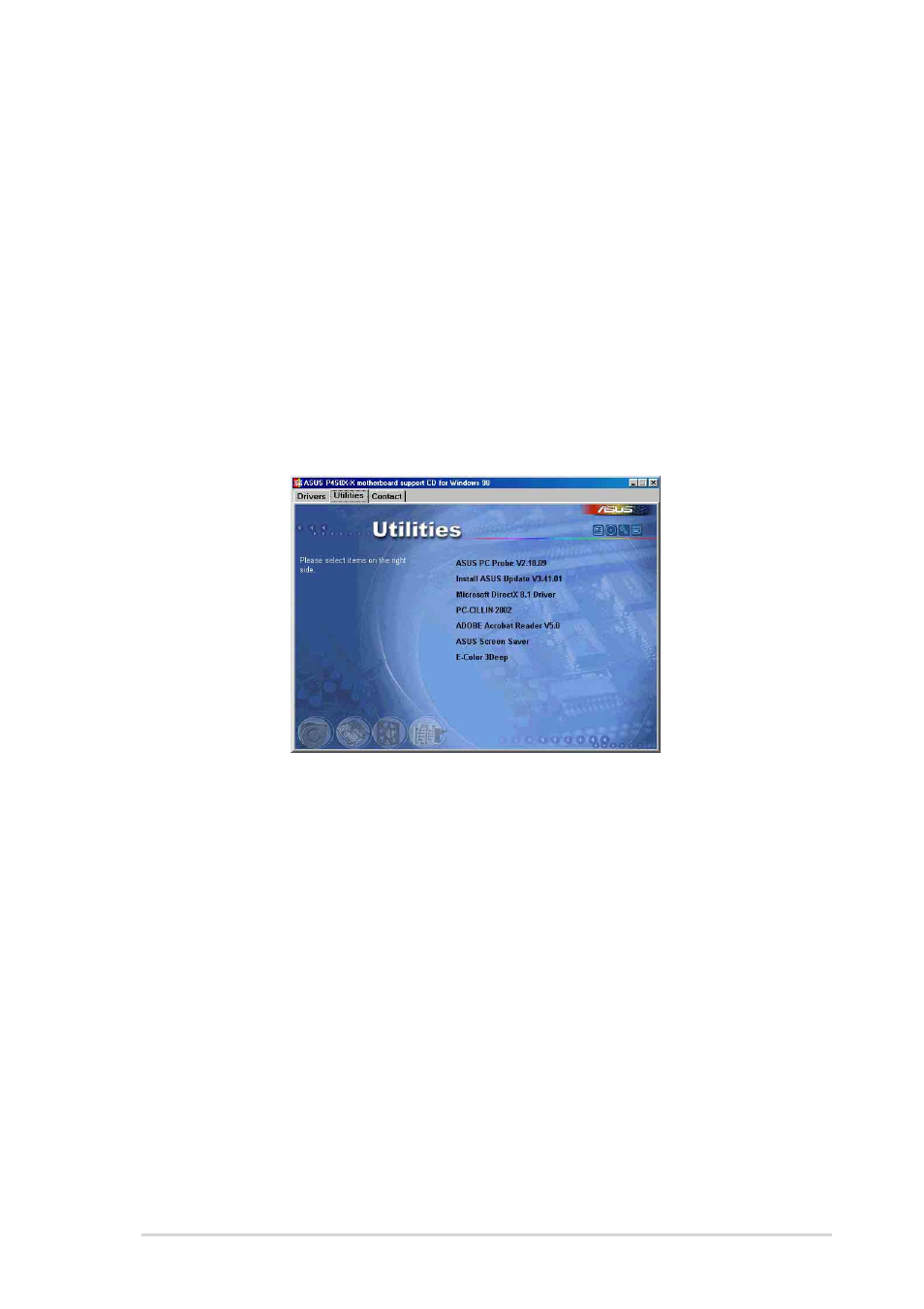 2 drivers menu, 3 utilities menu | Asus P4SDX User Manual | Page 61 / 64