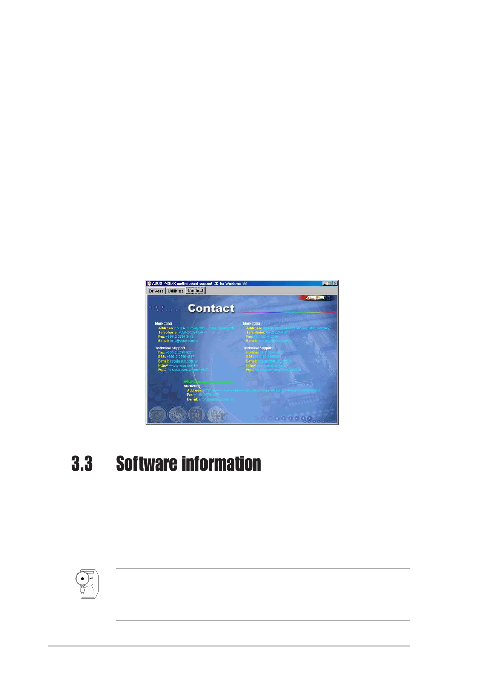 3 software information, 4 asus contact information, 1 asus instant music | Asus P4SDX User Manual | Page 62 / 64