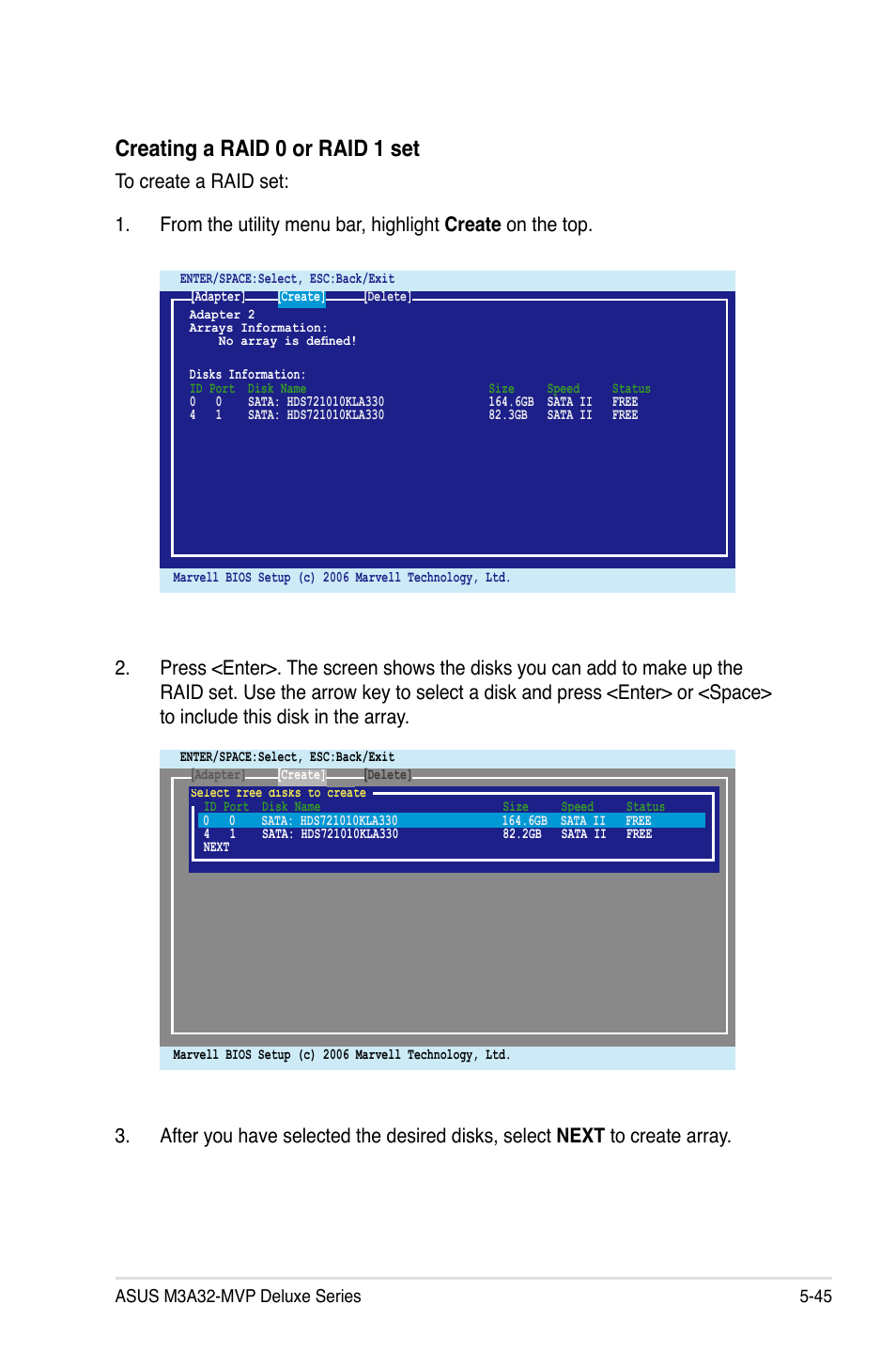 Creating a raid 0 or raid 1 set | Asus DELUXE SERIES M3A32-MVP User Manual | Page 157 / 176