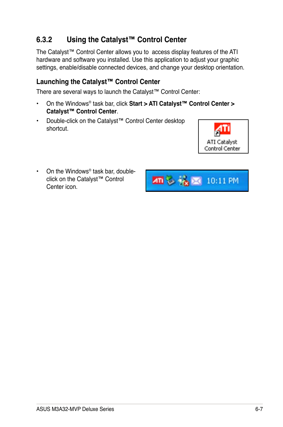 2 using the catalyst™ control center, Launching the catalyst™ control center | Asus DELUXE SERIES M3A32-MVP User Manual | Page 171 / 176