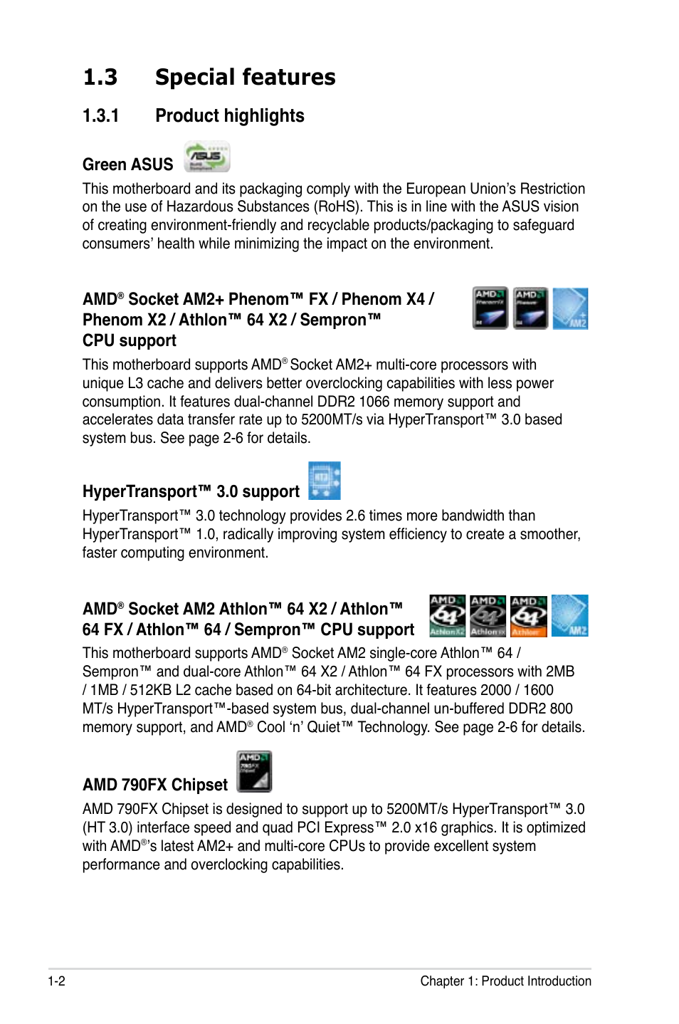 3 special features, 1 product highlights | Asus DELUXE SERIES M3A32-MVP User Manual | Page 18 / 176