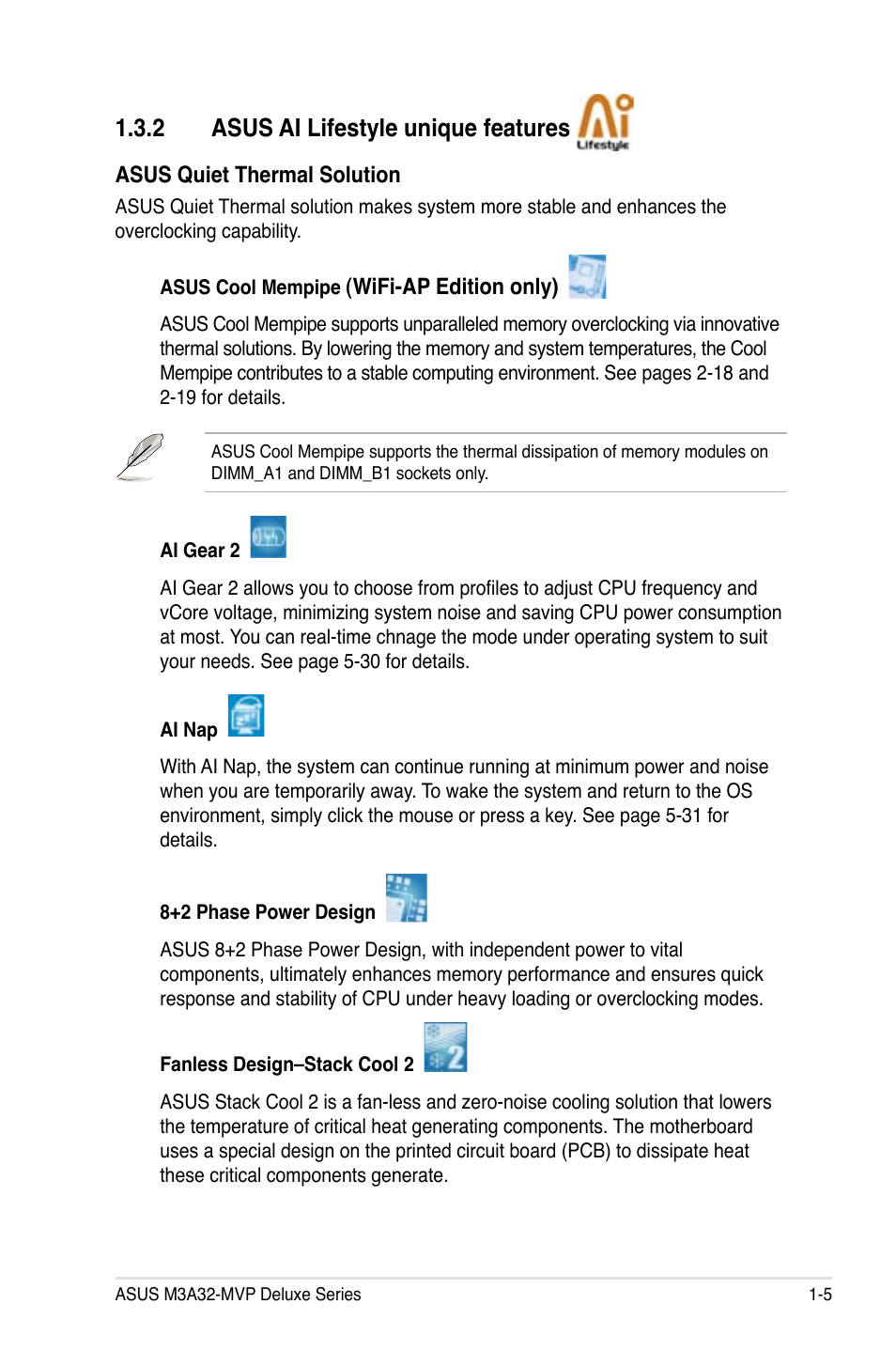 2 asus ai lifestyle unique features | Asus DELUXE SERIES M3A32-MVP User Manual | Page 21 / 176