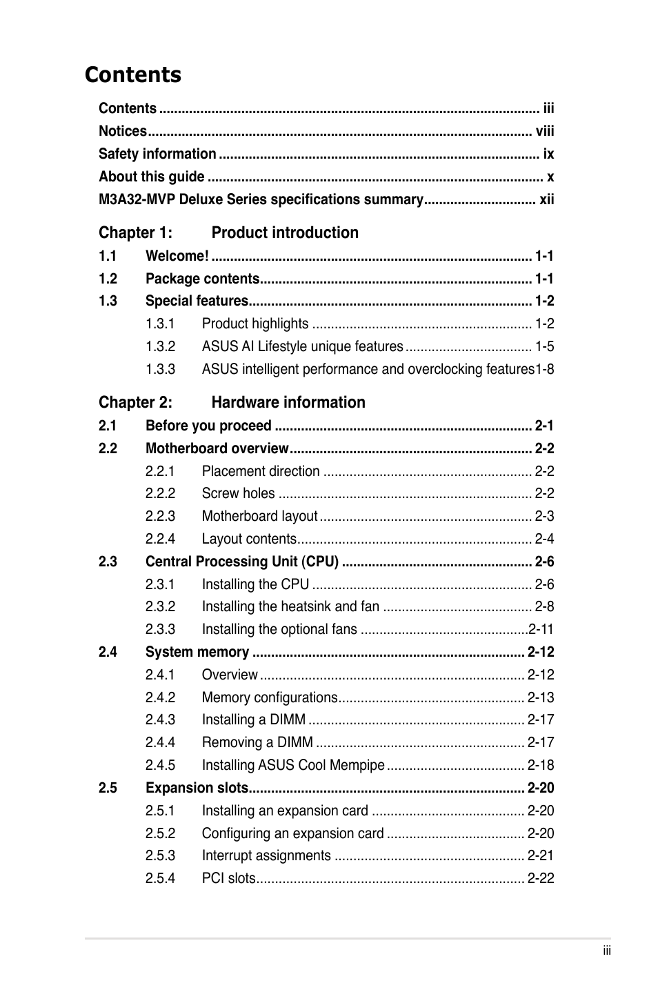 Asus DELUXE SERIES M3A32-MVP User Manual | Page 3 / 176