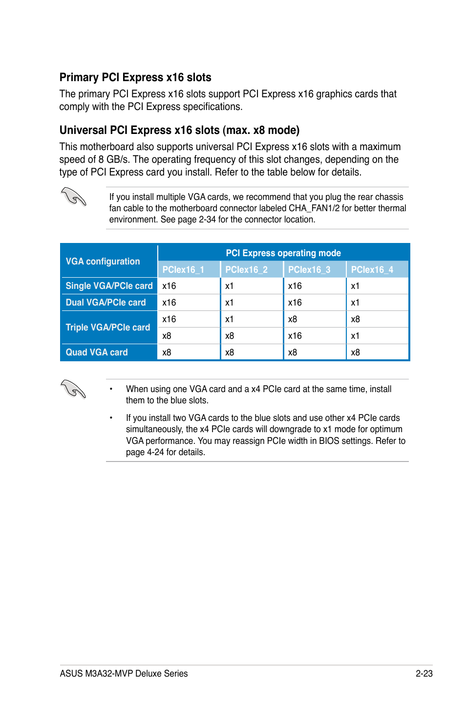 Primary pci express x16 slots, Universal pci express x16 slots (max. x8 mode) | Asus DELUXE SERIES M3A32-MVP User Manual | Page 49 / 176