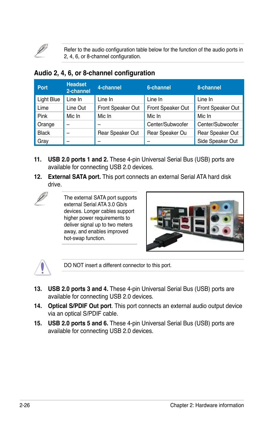 Audio 2, 4, 6, or 8-channel configuration | Asus DELUXE SERIES M3A32-MVP User Manual | Page 52 / 176