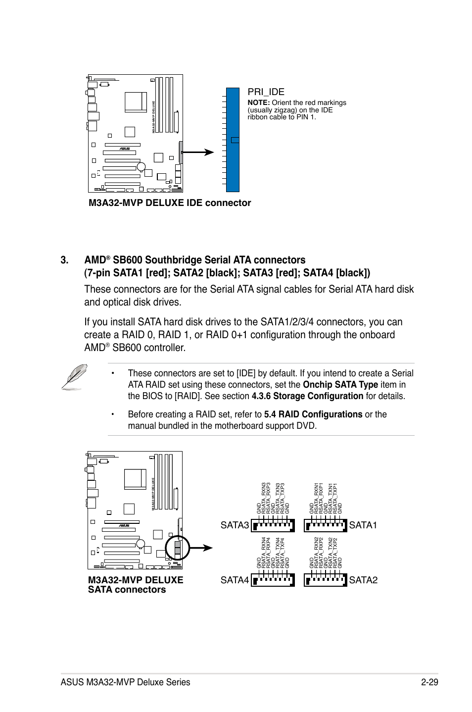 Sb600 controller, M3a32-mvp deluxe ide connector, Sata2 sata4 | Asus DELUXE SERIES M3A32-MVP User Manual | Page 55 / 176