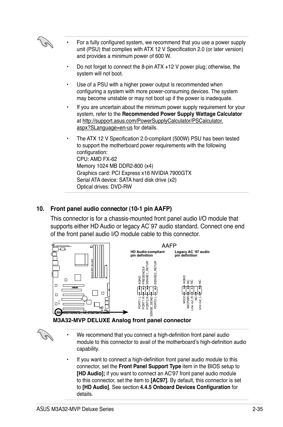 M3a32-mvp deluxe analog front panel connector aafp | Asus DELUXE SERIES M3A32-MVP User Manual | Page 61 / 176