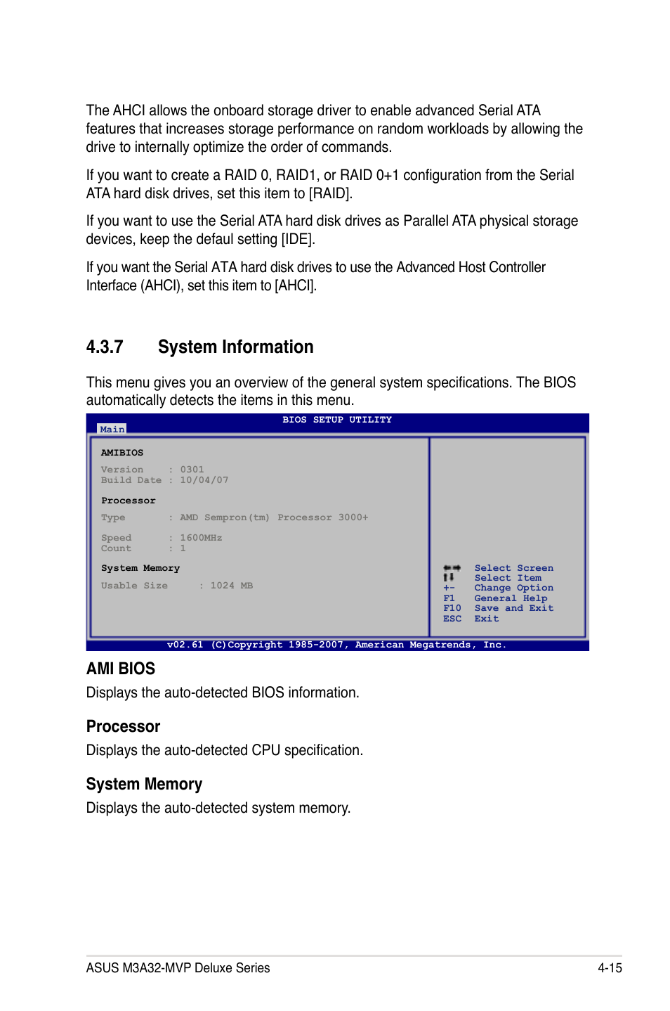 7 system information, Ami bios, Processor | Asus DELUXE SERIES M3A32-MVP User Manual | Page 87 / 176