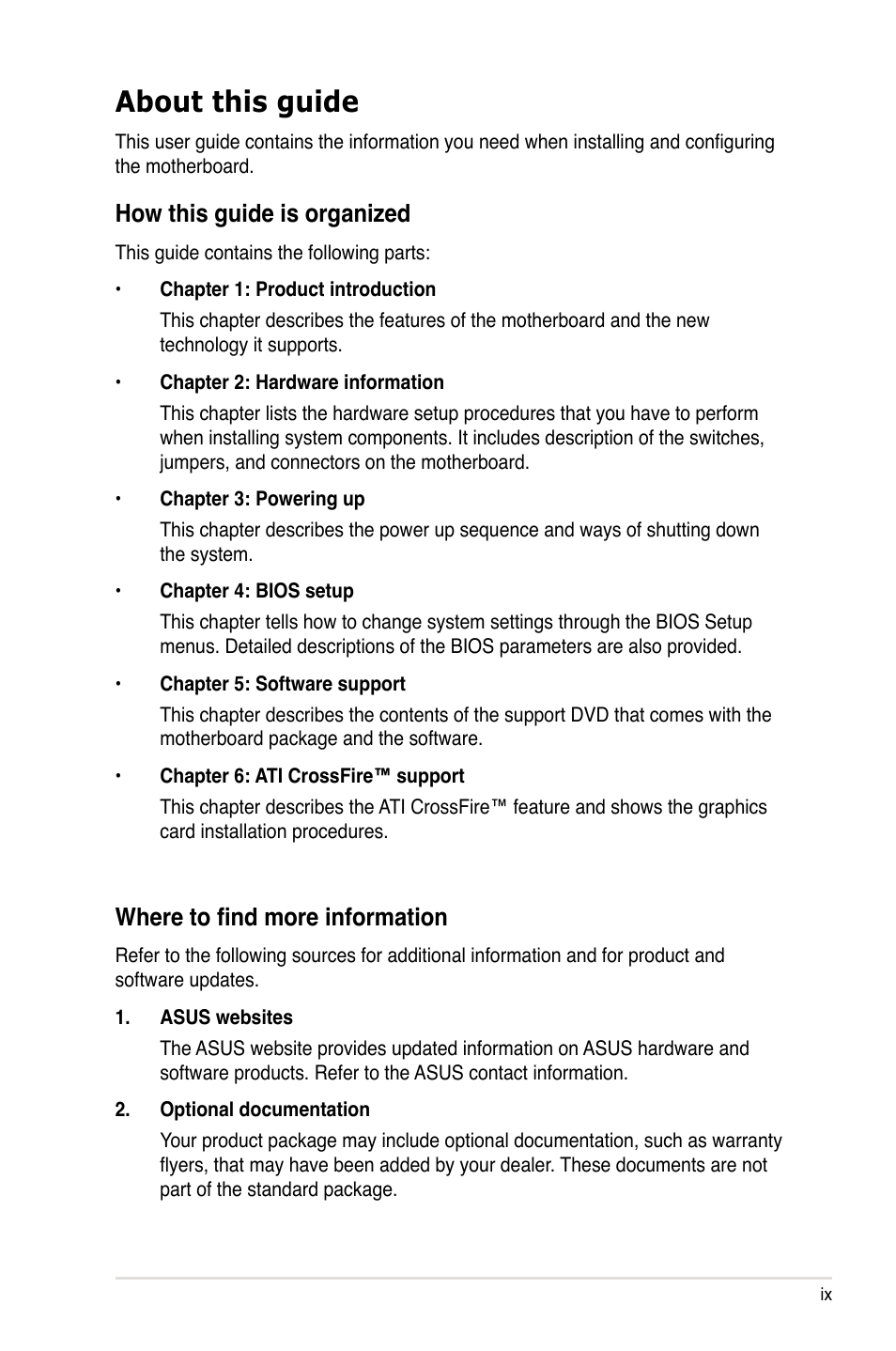 About this guide, How this guide is organized, Where to find more information | Asus DELUXE SERIES M3A32-MVP User Manual | Page 9 / 176