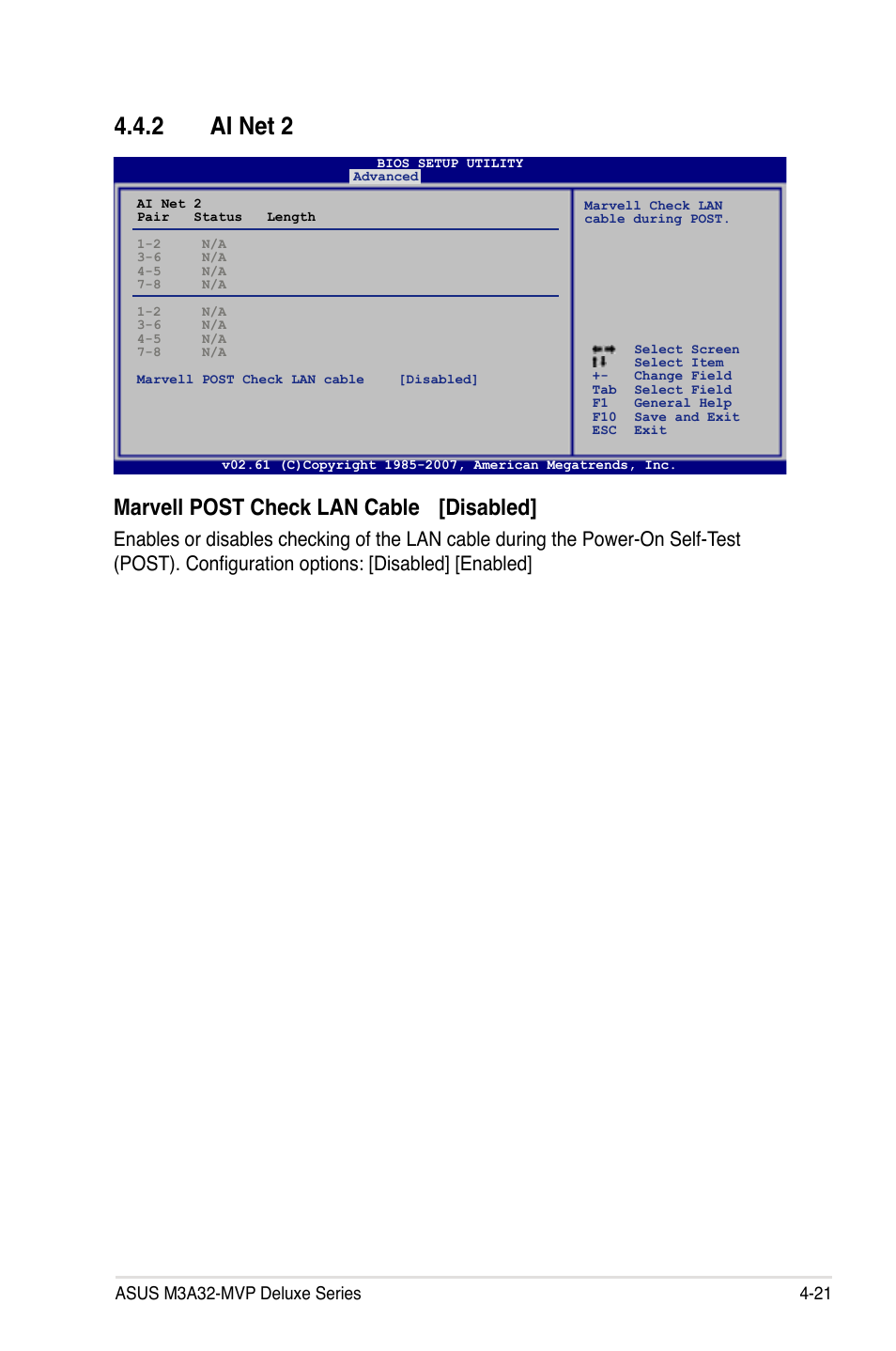 2 ai net 2, Marvell post check lan cable [disabled | Asus DELUXE SERIES M3A32-MVP User Manual | Page 93 / 176