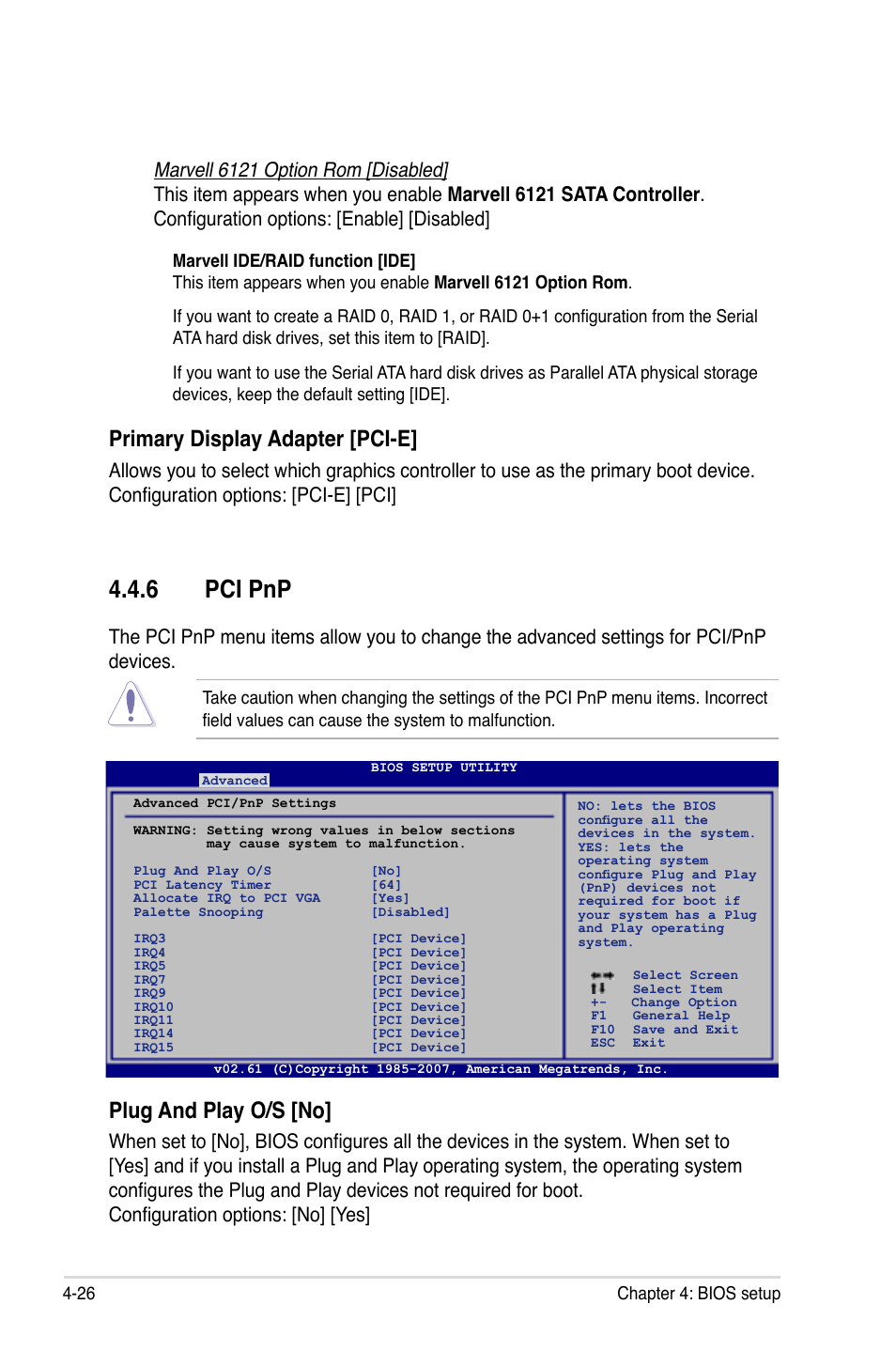 6 pci pnp, Primary display adapter [pci-e, Plug and play o/s [no | Asus DELUXE SERIES M3A32-MVP User Manual | Page 98 / 176