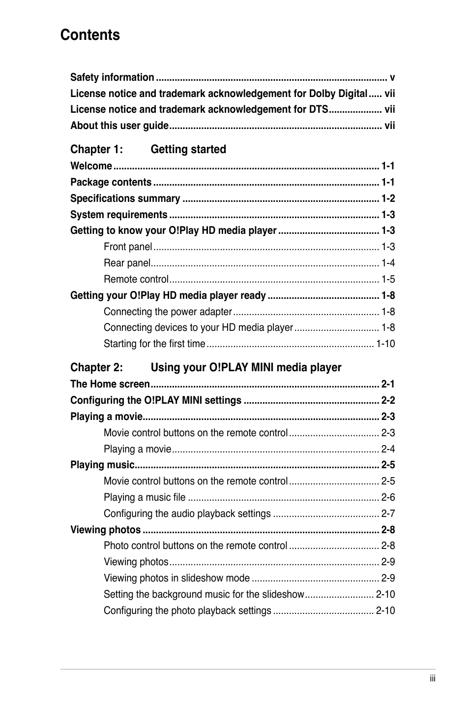 Asus O!PLAY MINI E6072 User Manual | Page 3 / 44