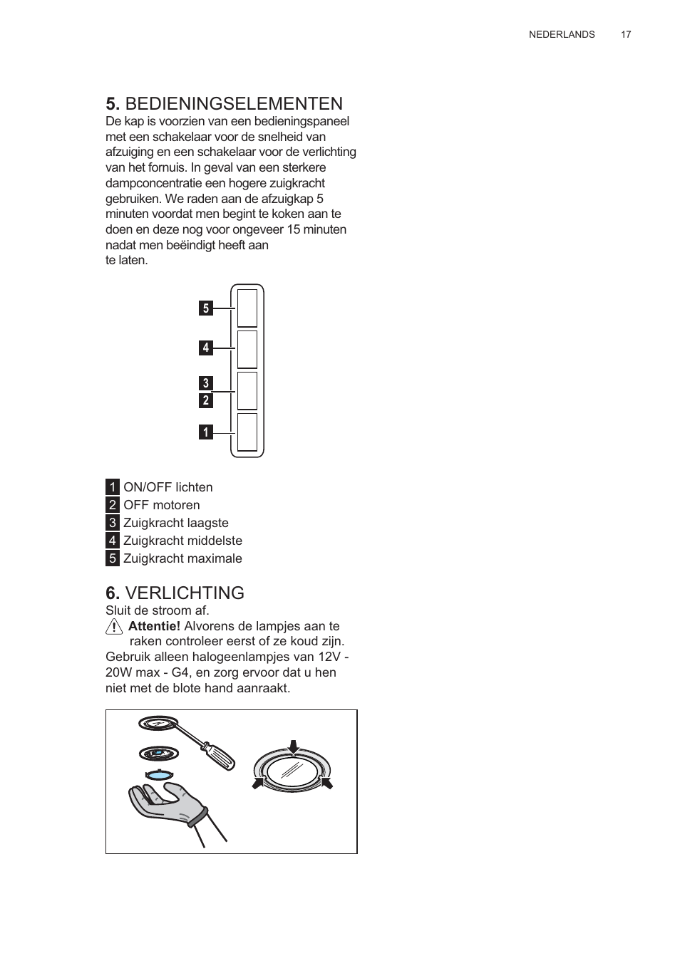 Bedieningselementen, Verlichting | AEG X56143MD0 User Manual | Page 17 / 128