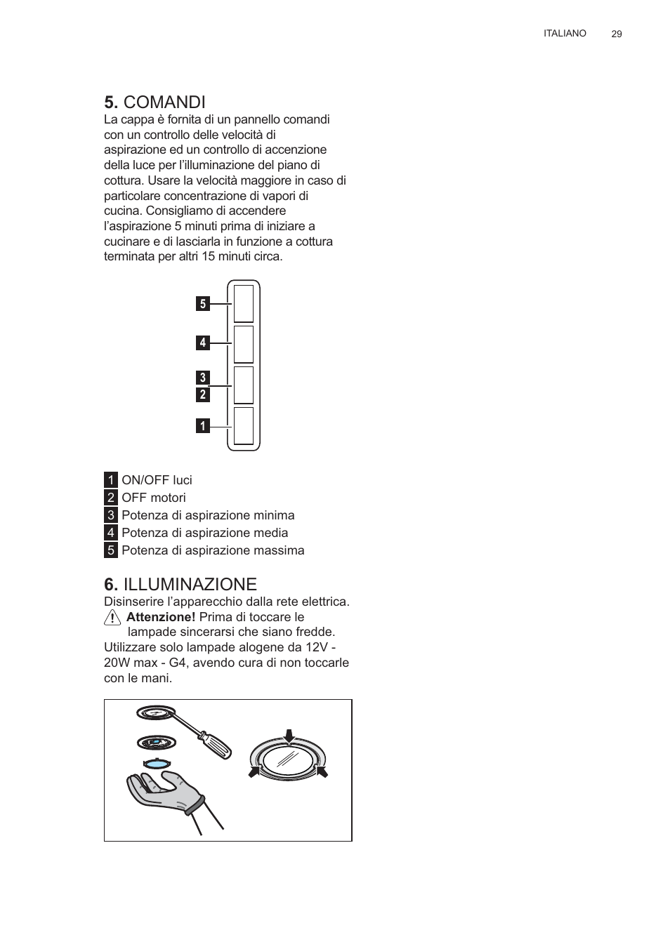 Comandi, Illuminazione | AEG X56143MD0 User Manual | Page 29 / 128