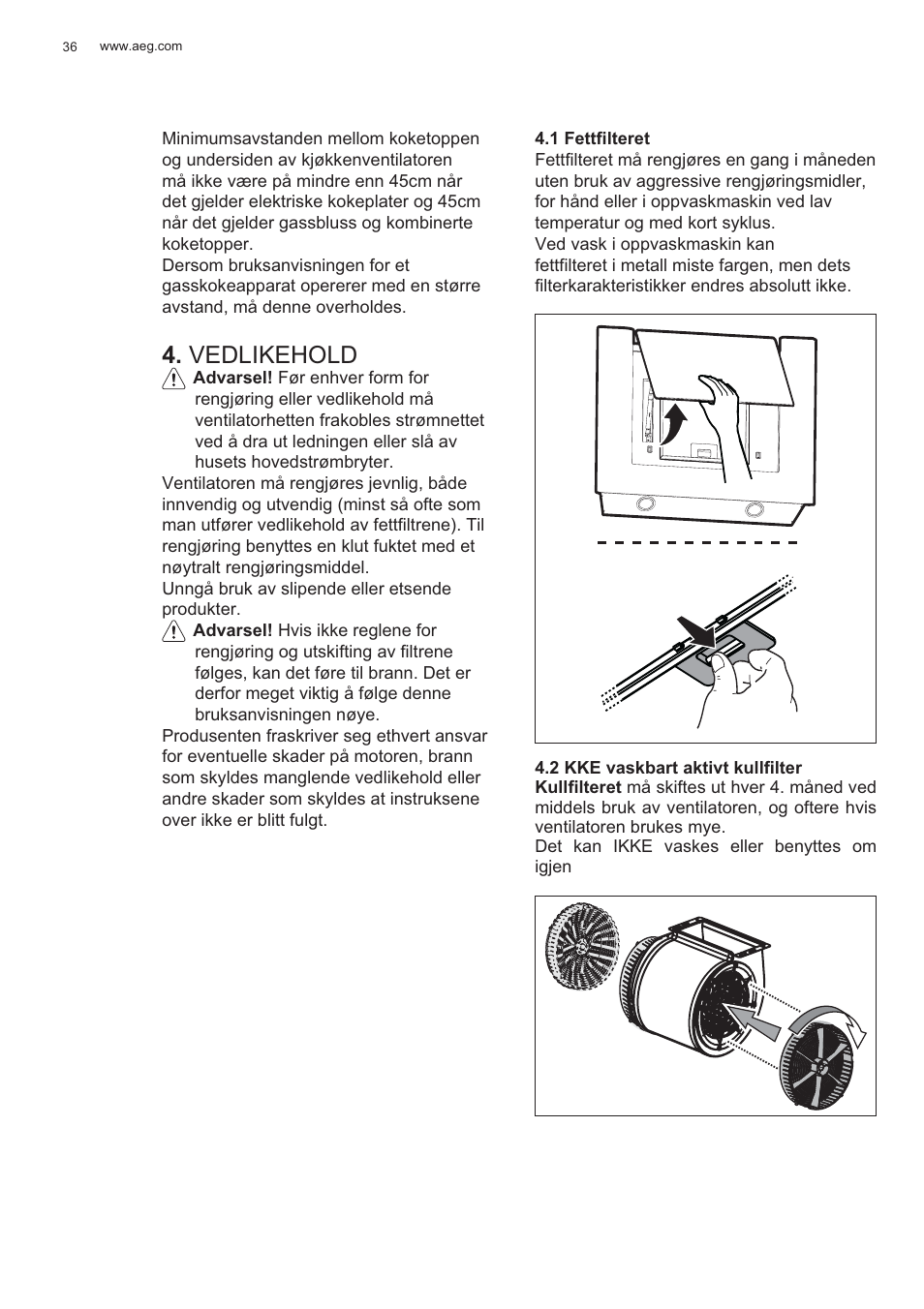 Vedlikehold | AEG X56143MD0 User Manual | Page 36 / 128