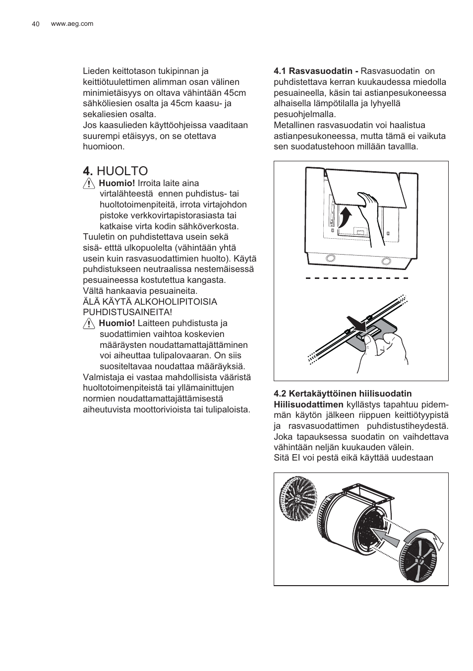 Huolto | AEG X56143MD0 User Manual | Page 40 / 128