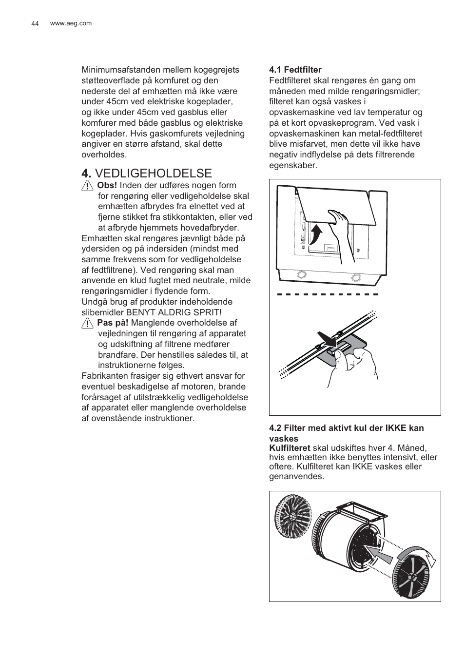 Vedligeholdelse | AEG X56143MD0 User Manual | Page 44 / 128