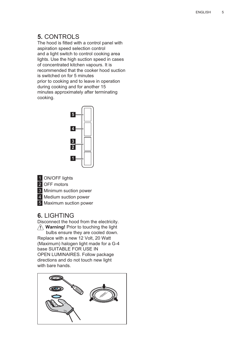 Controls, Lighting | AEG X56143MD0 User Manual | Page 5 / 128