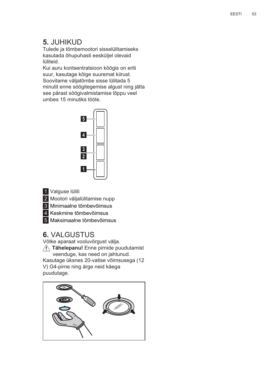 Juhikud, Valgustus | AEG X56143MD0 User Manual | Page 53 / 128