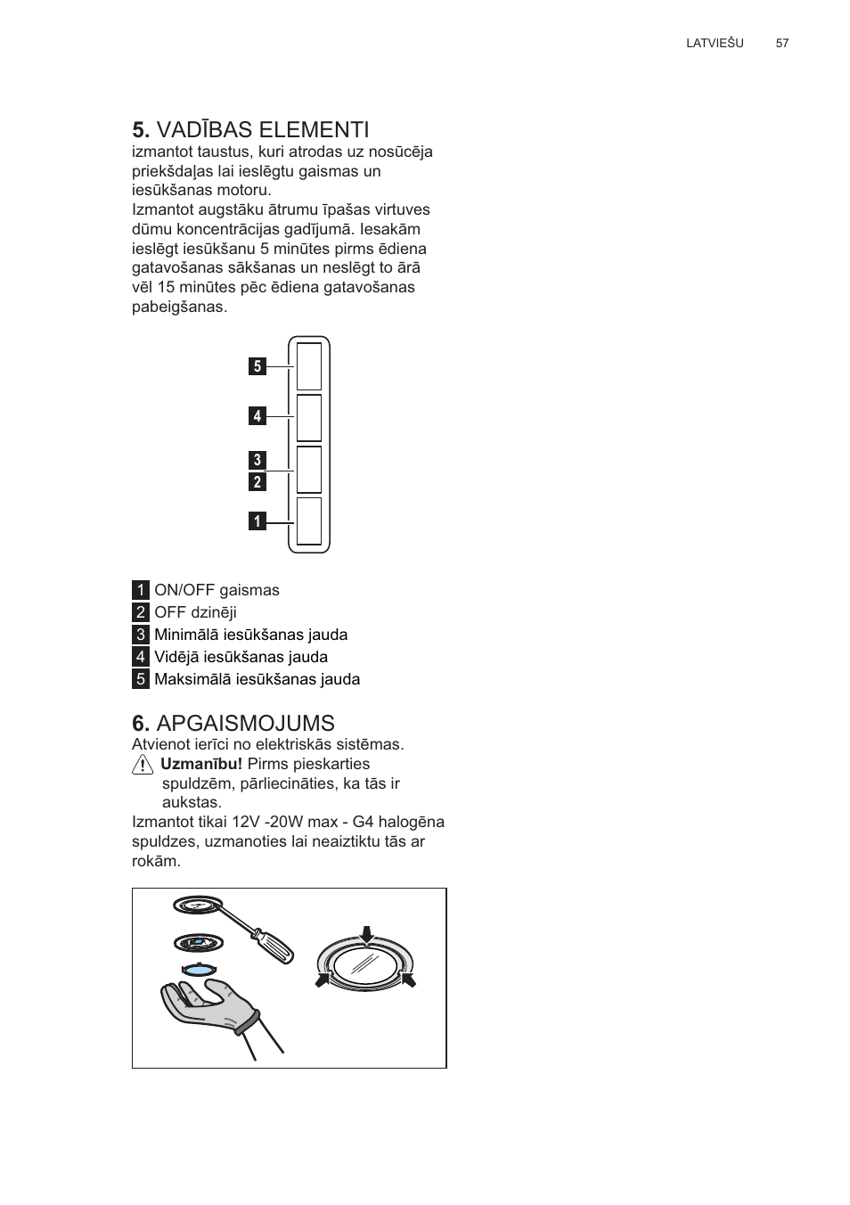 Vad ʈbas elementi, Apgaismojums | AEG X56143MD0 User Manual | Page 57 / 128