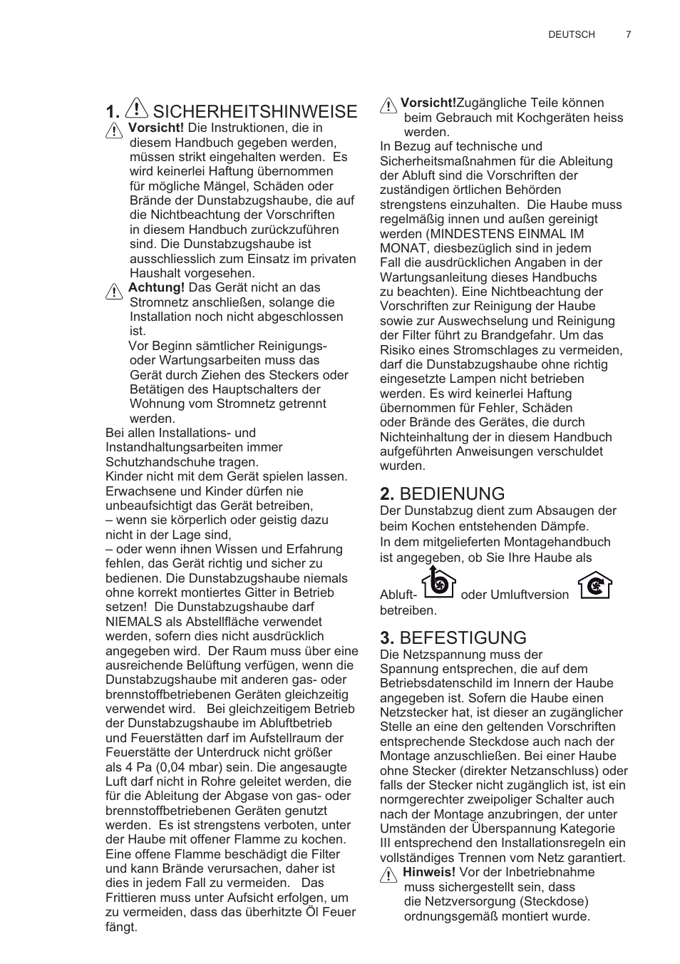 Sicherheitshinweise, Bedienung, Befestigung | AEG X56143MD0 User Manual | Page 7 / 128