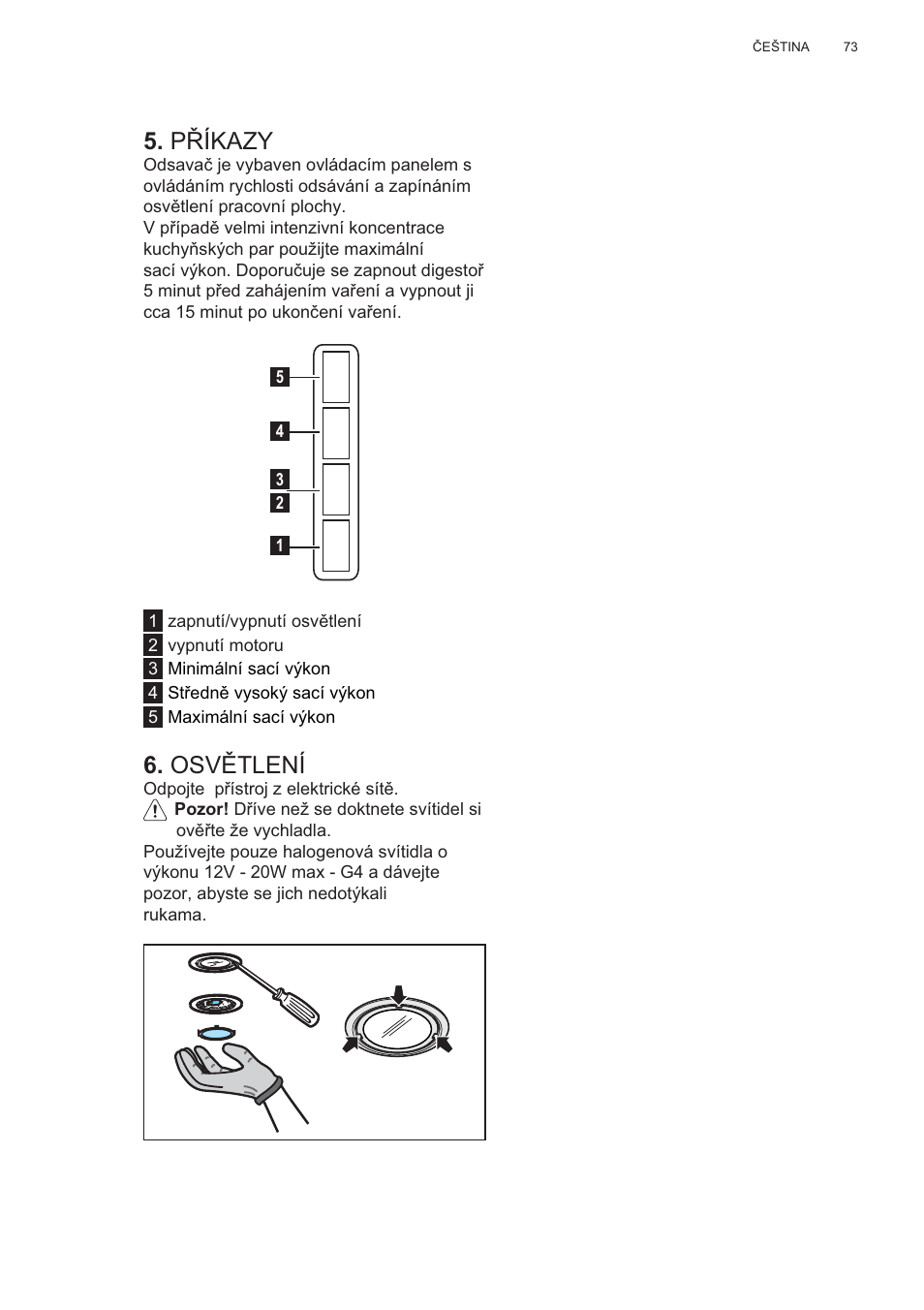 P ěíkazy, Osv ċtlení | AEG X56143MD0 User Manual | Page 73 / 128