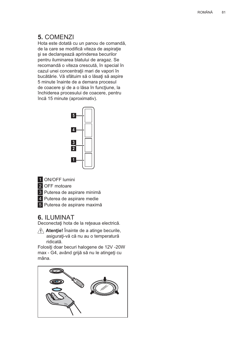 Comenzi, Iluminat | AEG X56143MD0 User Manual | Page 81 / 128