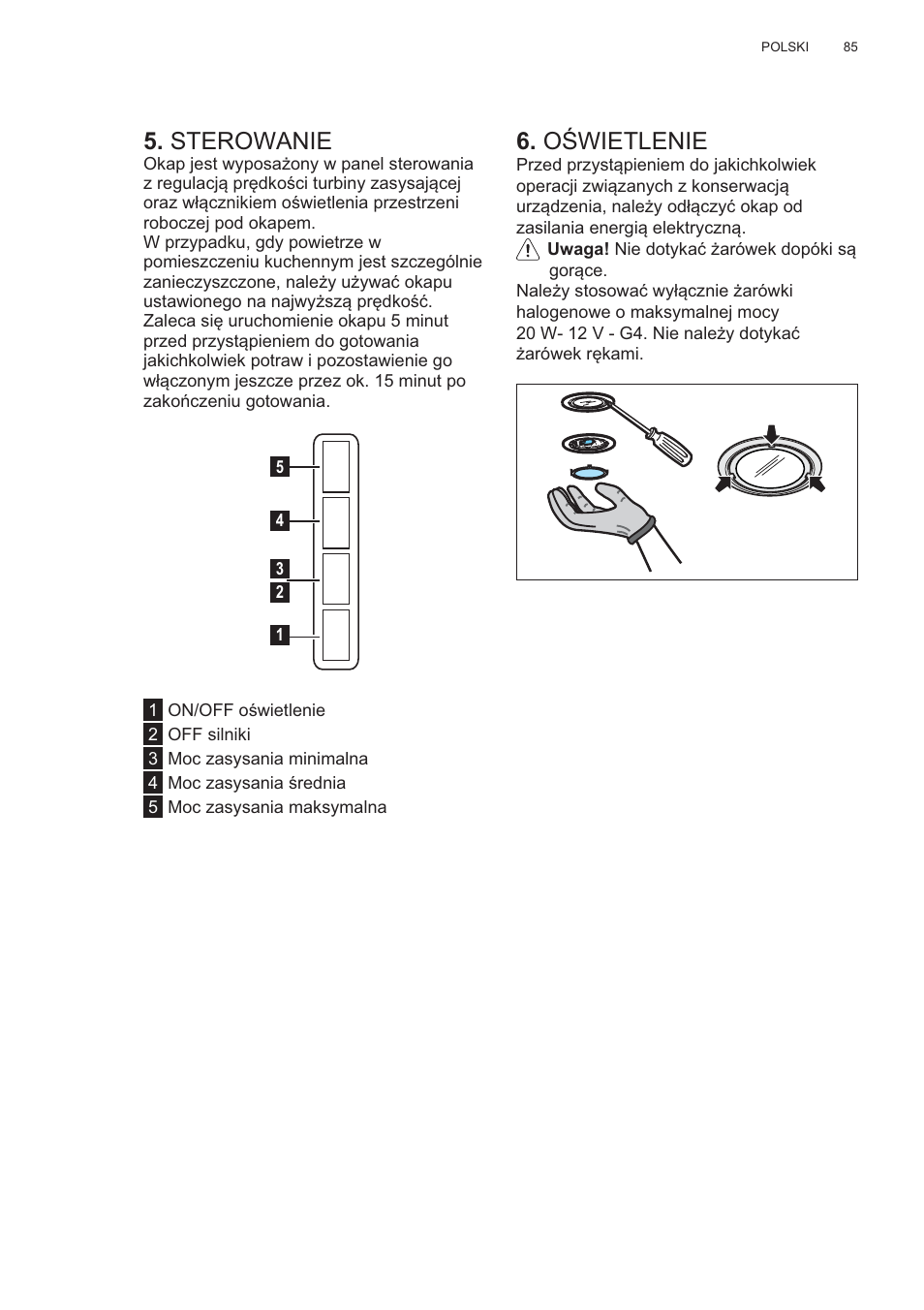 Sterowanie, O ĝwietlenie | AEG X56143MD0 User Manual | Page 85 / 128