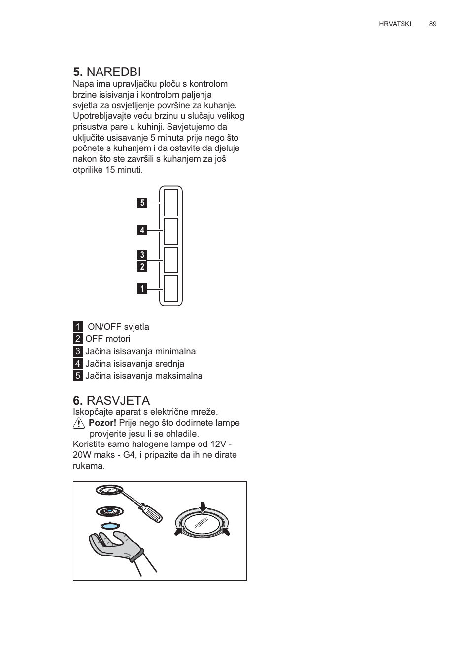 Naredbi, Rasvjeta | AEG X56143MD0 User Manual | Page 89 / 128