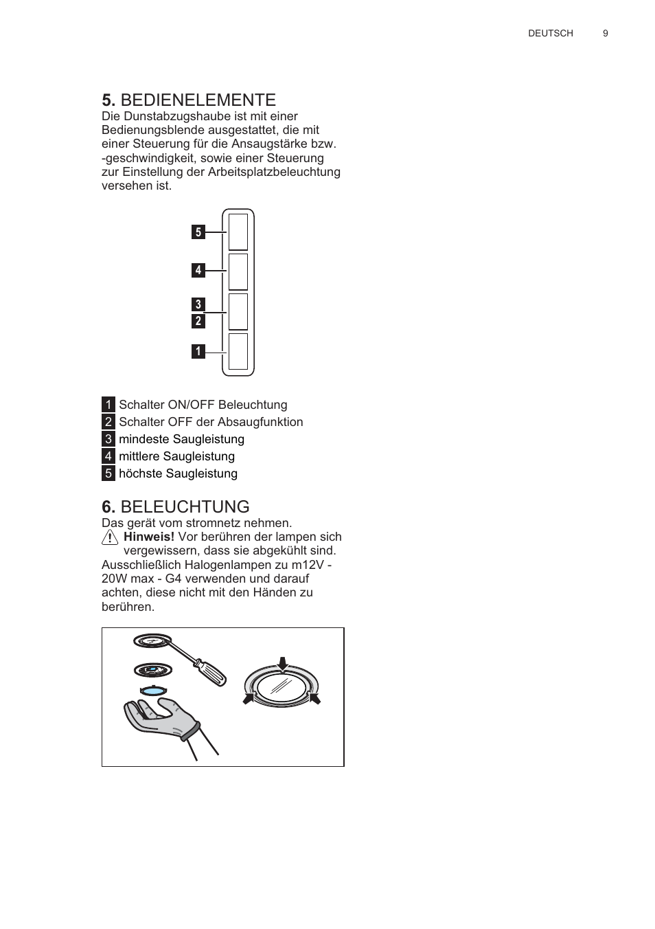 Bedienelemente, Beleuchtung | AEG X56143MD0 User Manual | Page 9 / 128