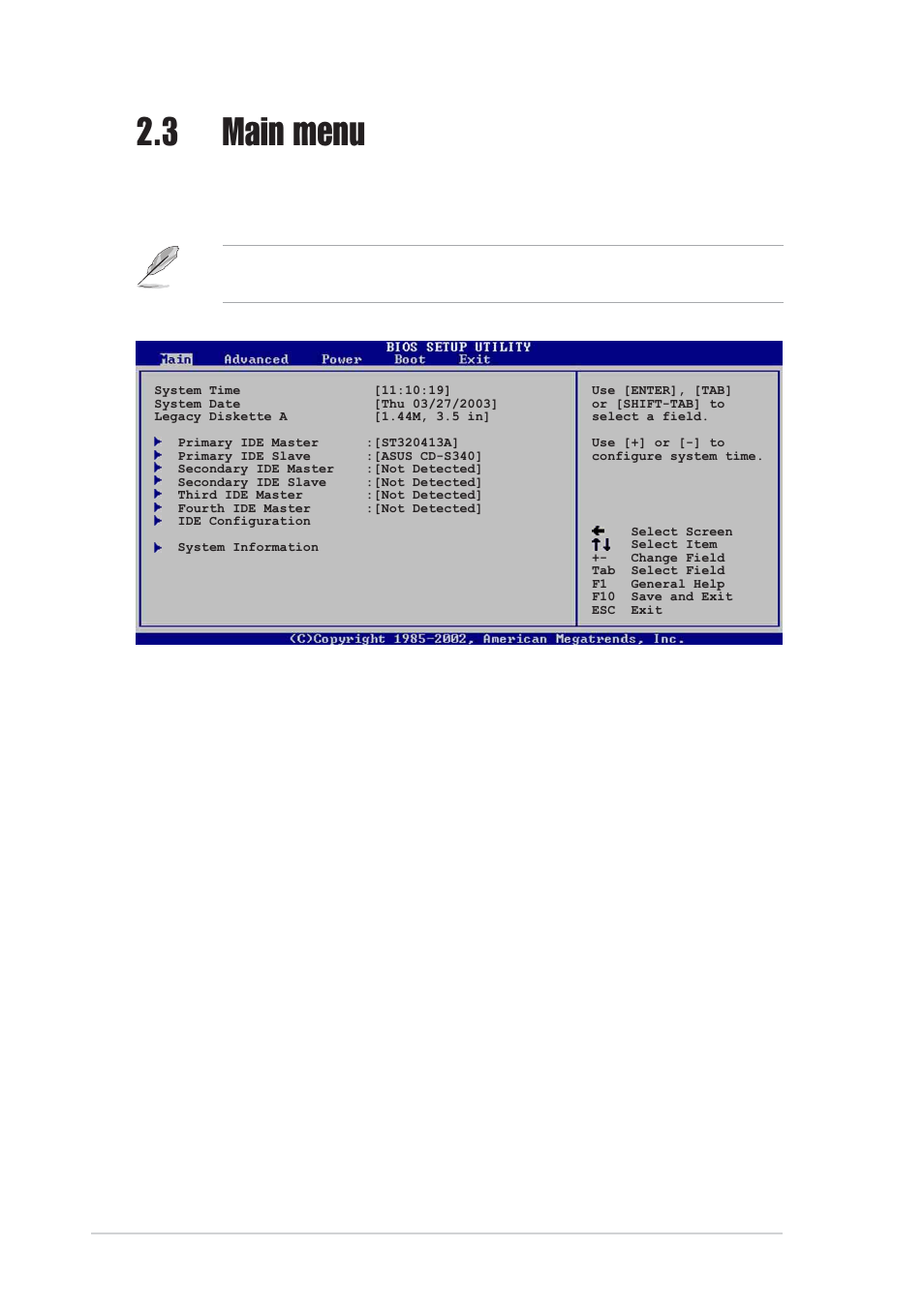 3 main menu | Asus P4P8X User Manual | Page 50 / 84