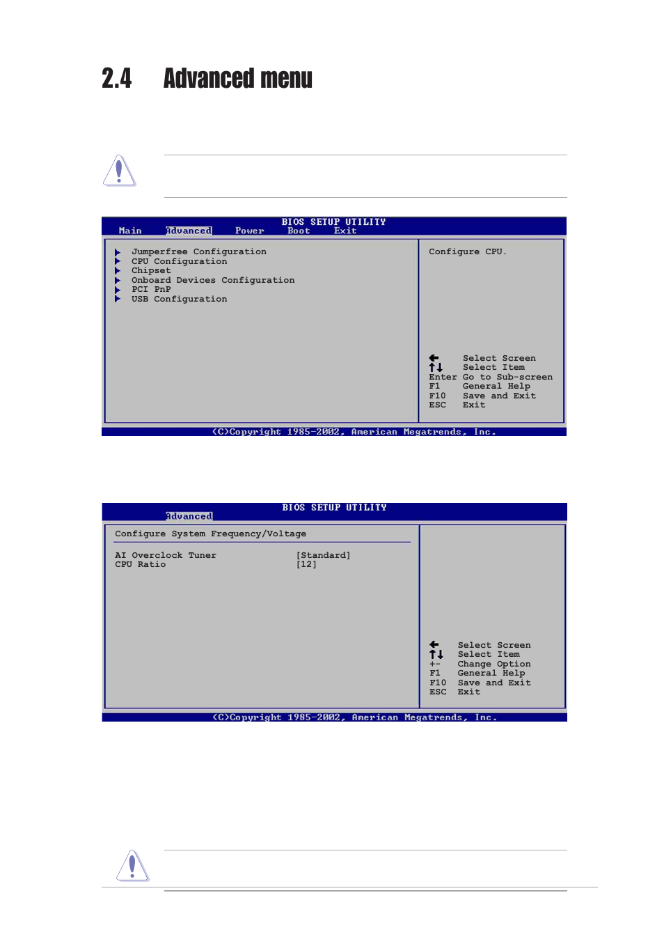 4 advanced menu, 1 jumperfree configuration, Ai overclock tuner [standard | Asus P4P8X User Manual | Page 55 / 84